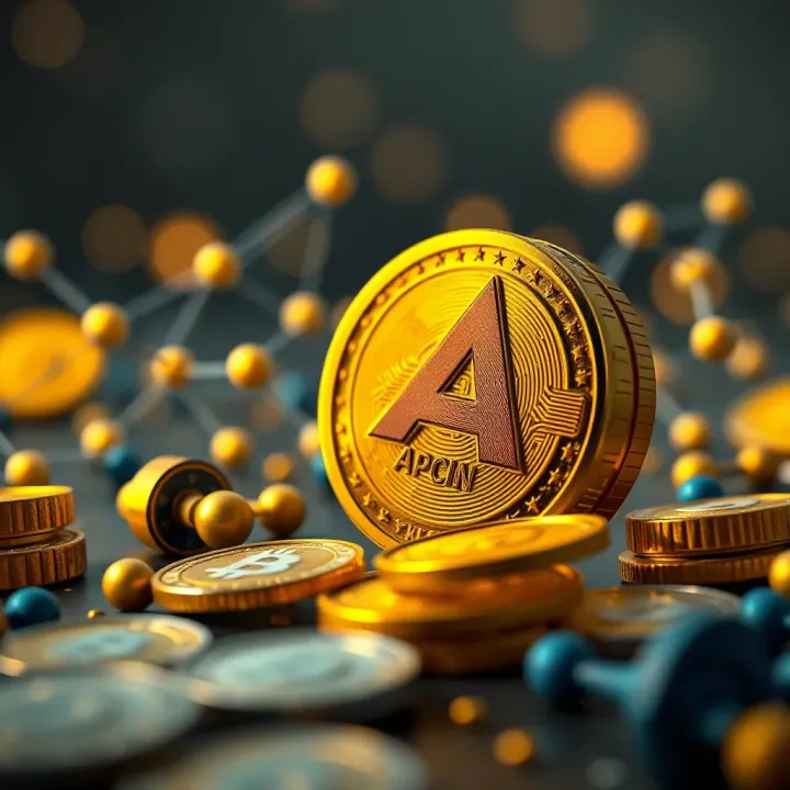Illustration of digital tokens and blockchain connections highlighting ApeCoin's role in crypto ecosystem