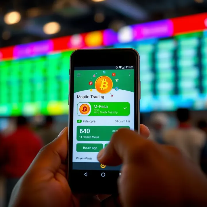Mobile phone showing M-Pesa app used for secure bitcoin transaction payments in Kenya