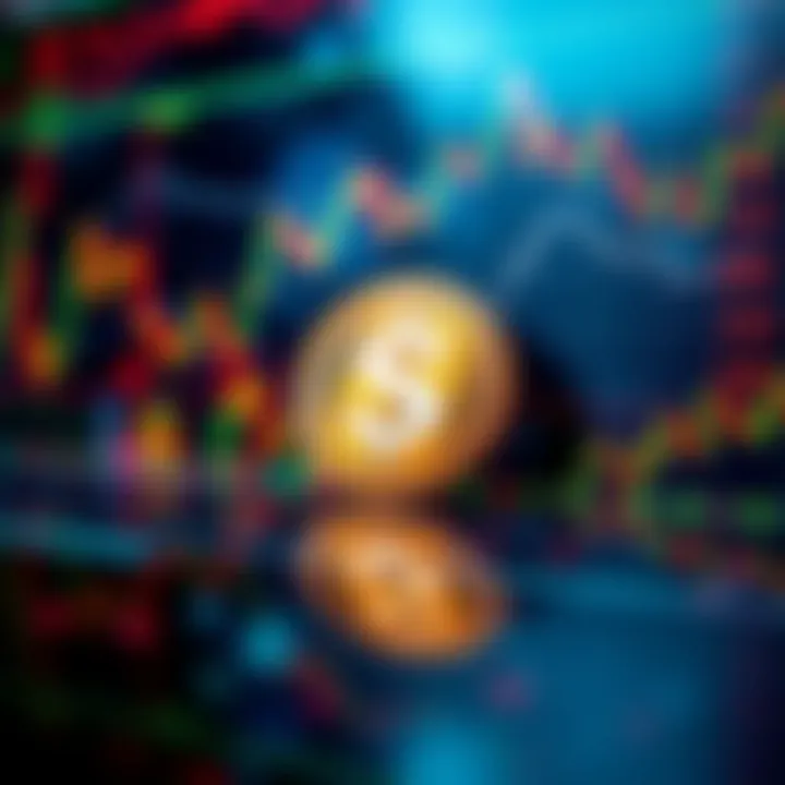 Abstract representation of cryptocurrency market with digital charts and Solana coin symbol