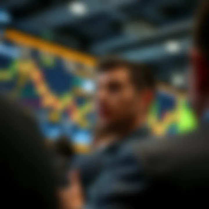 Ran Neuner speaking at a cryptocurrency conference with digital charts in the background