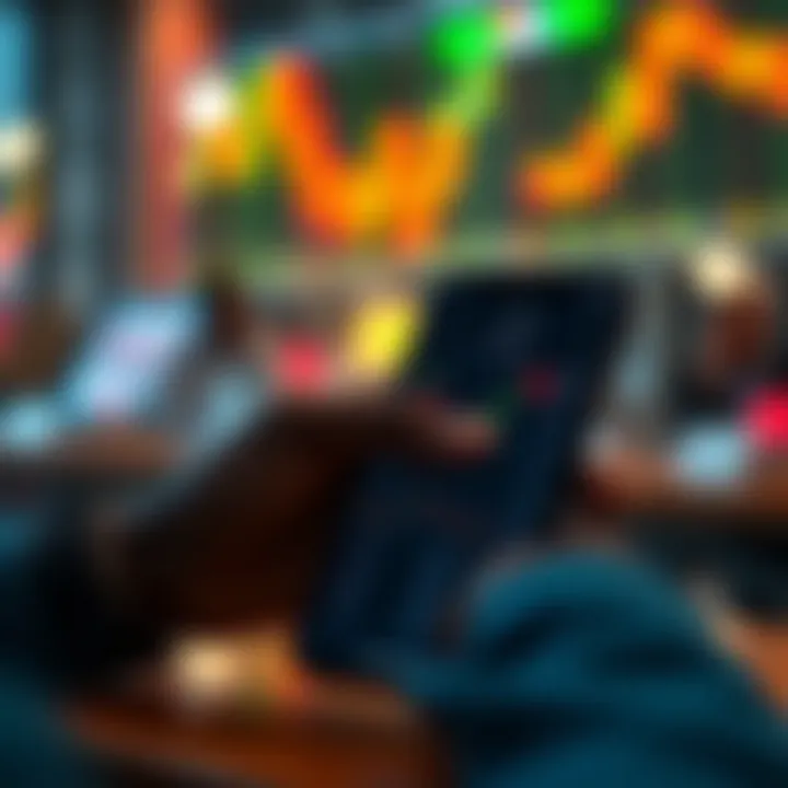 Mobile phone displaying FBK Markets app interface with trading charts and market data