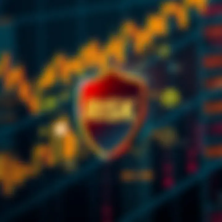 Conceptual representation of risk management with shield and financial symbols