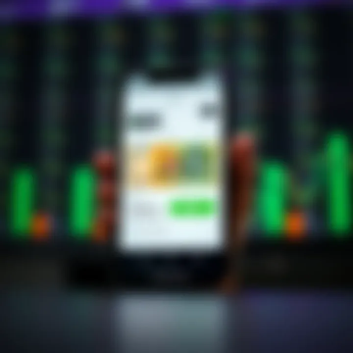 Smartphone displaying a popular trading app interface with Kenyan shilling currency and M-Pesa payment option visible
