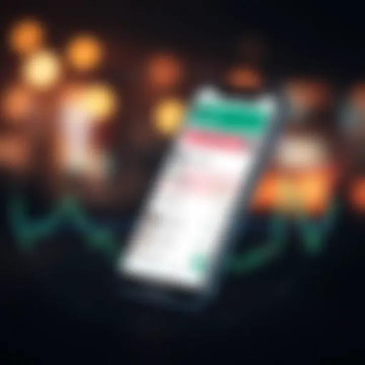 A graphic illustrating the concept of Forex trading with currency symbols and a mobile phone showing a messaging app interface