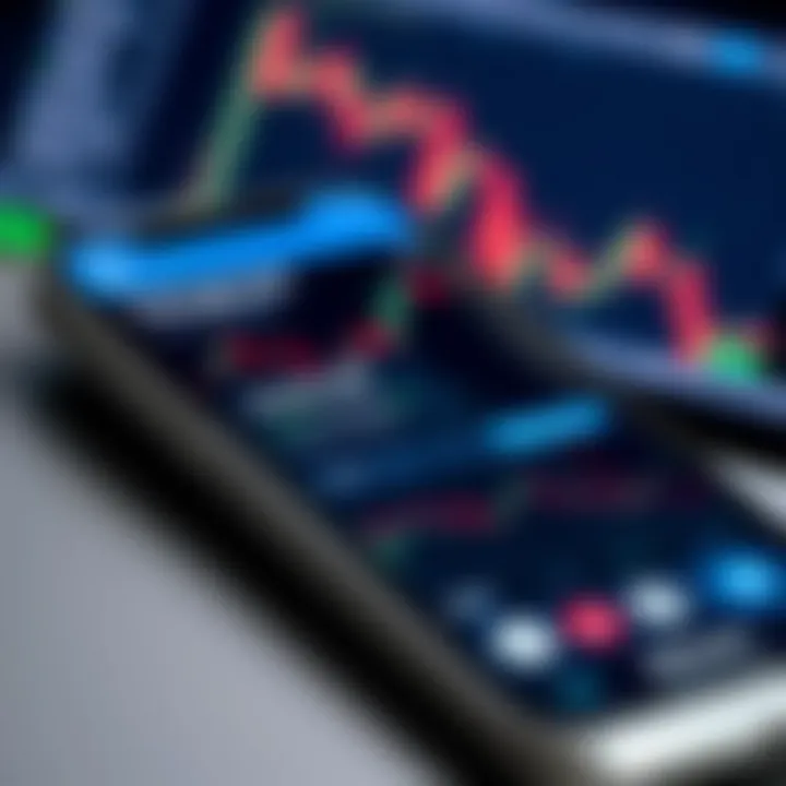 Close-up of a smartphone displaying a Telegram chat with forex trading signals and charts