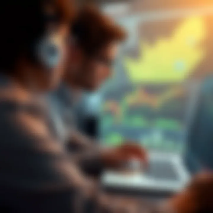 Illustration showing a South African trader analyzing forex market charts on a laptop with a map of South Africa in the background