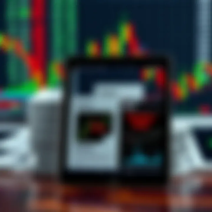 Collection of forex trading educational PDFs displayed on a digital tablet with currency charts in the background