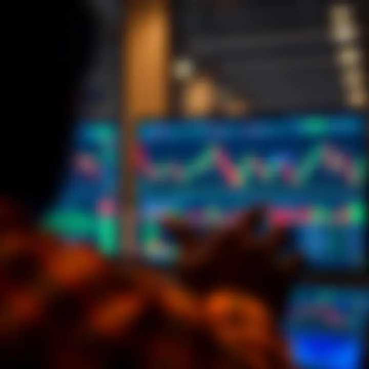 User navigating a trading platform dashboard with charts and financial data on screen