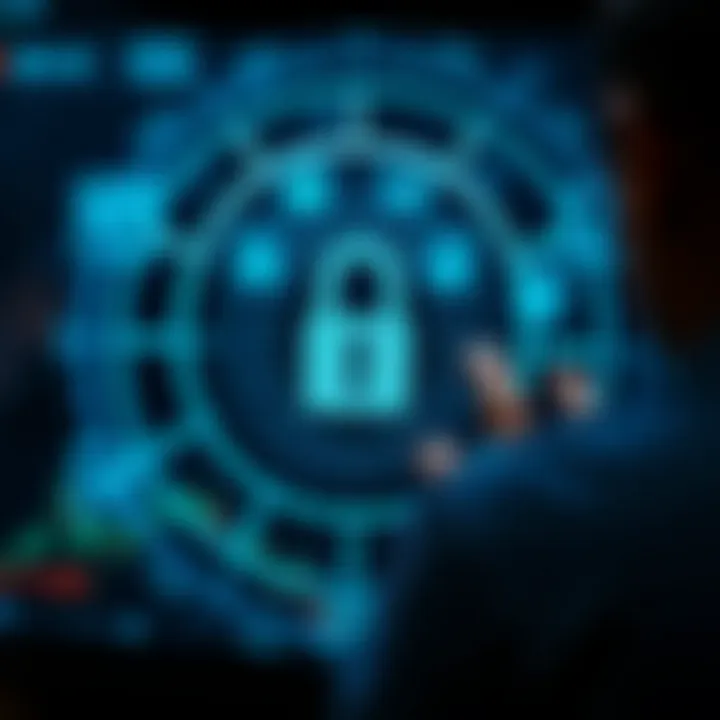 Security features and encryption symbols representing safe online trading on Quotex