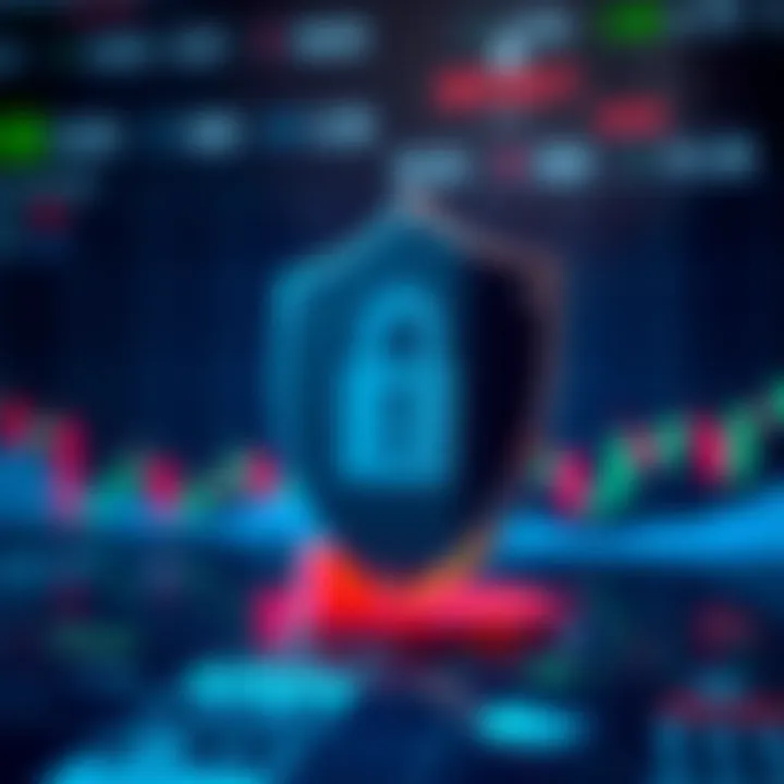 Secure transaction concept with shield and currency symbols representing safe deposits on trading platform