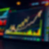 Graph showing upward market trends and trading data analytics