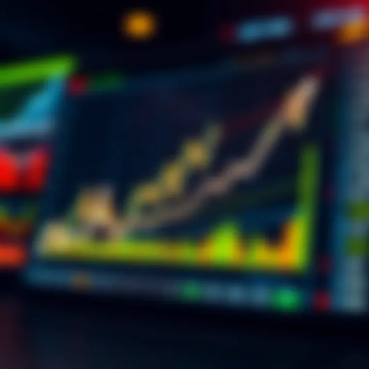 Graph showing upward market trends and trading data analytics