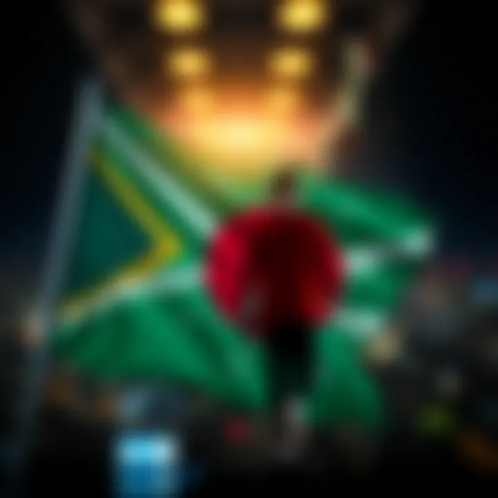 Conceptual graphic showing a South African flag merged with financial symbols representing trading benefits and risks