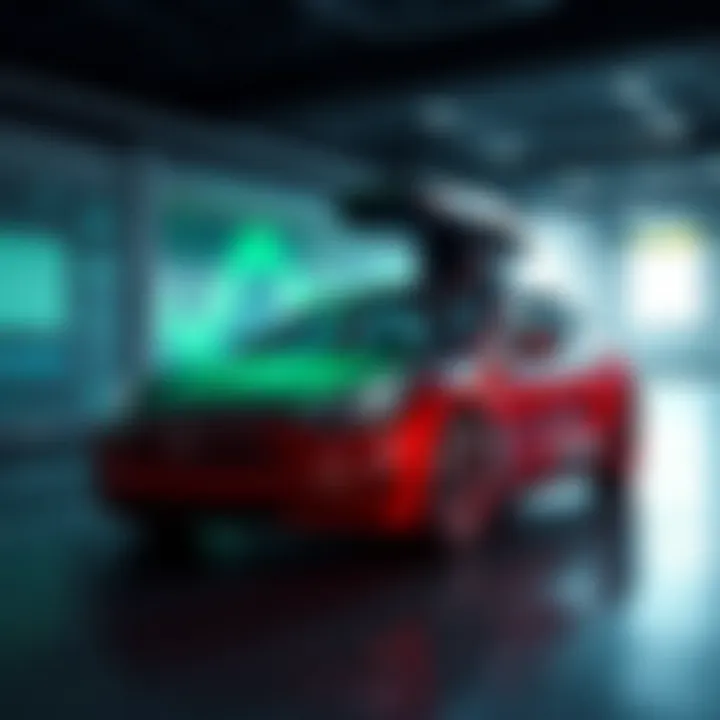 Conceptual graphic showing autonomous driving technology with digital interface and electric car