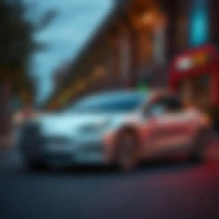 Tesla electric vehicle parked with stock market data overlay