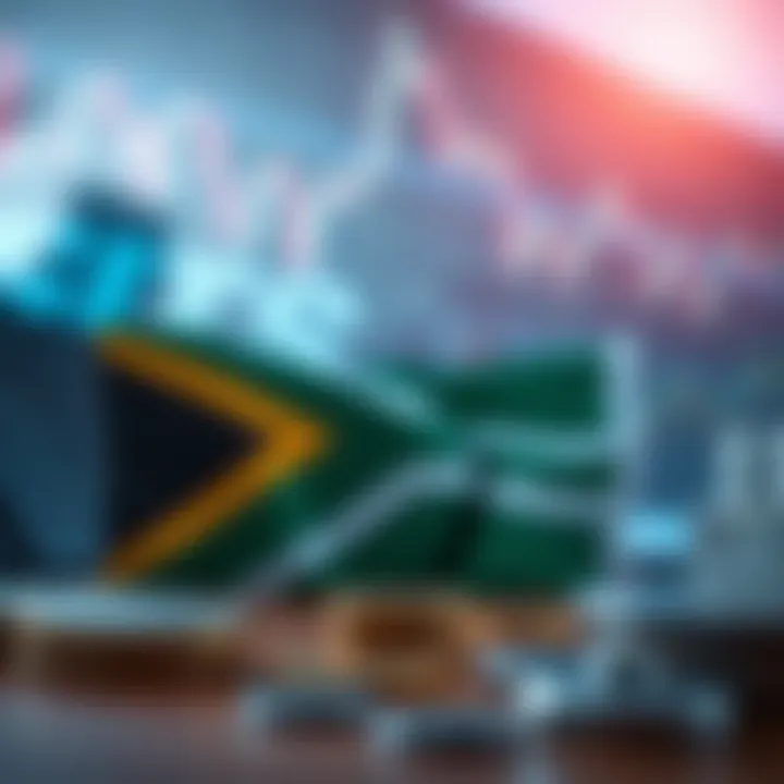 A concept of secure trading with financial regulation symbols and South African flag