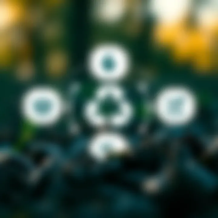 Illustration showing icons representing Reduce, Reuse, Recycle, Repair, and Rot as interconnected elements of sustainable waste management