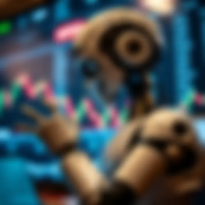 Conceptual representation of trading robot analyzing market data on digital screen