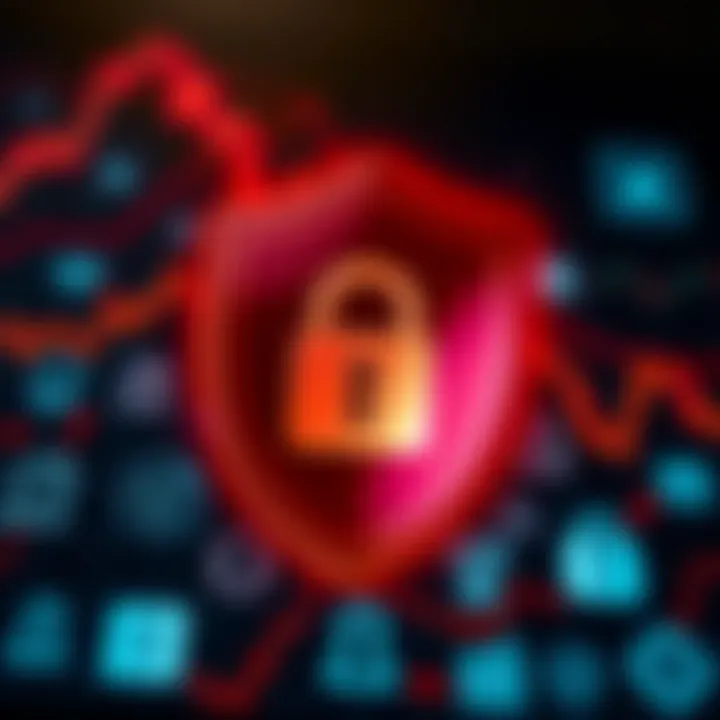 Illustration of a secure shield overlaid on financial icons representing security in online investing