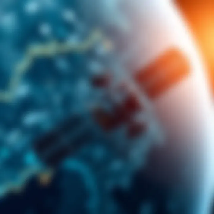 Illustration of a satellite orbiting Earth with digital data streams representing space technology advancements and commercial activities