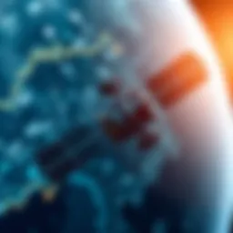Satellite Technology Driving Space Market Growth Illustration of a satellite orbiting Earth with digital data streams representing space technology advancements and commercial activities