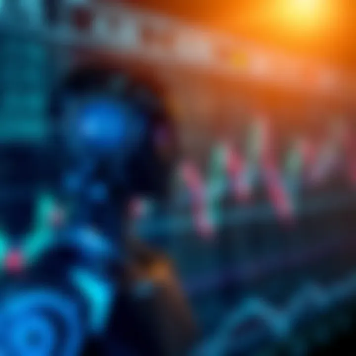 Graph showing automated forex trading with digital robot interface interacting with currency symbols