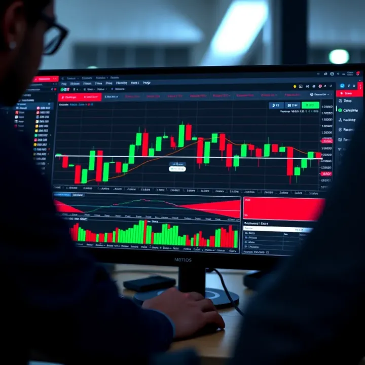 A digital trading platform interface showing MetaTrader 5 charts and financial data