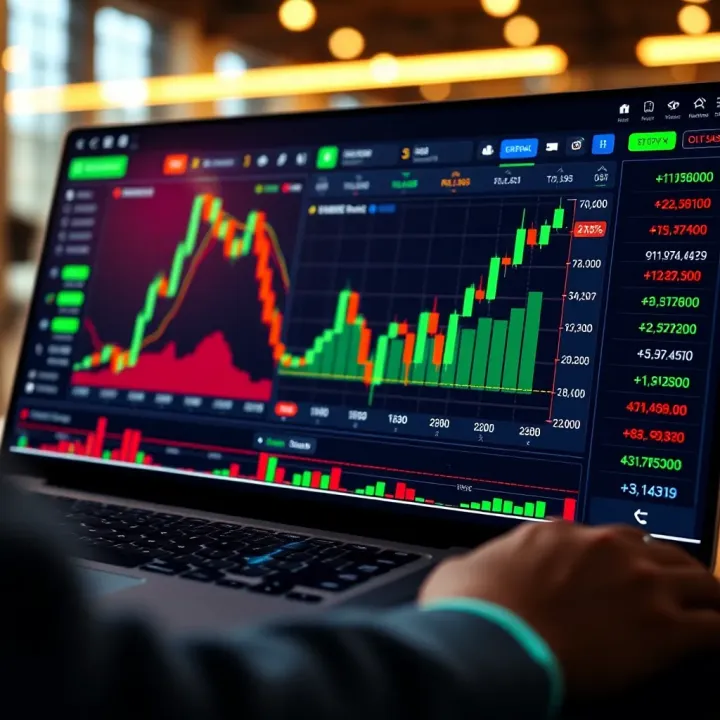 User interface of a binary options trading platform showing asset charts and trading options