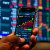 Mobile phone screen displaying a stock trading app interface with charts and market data