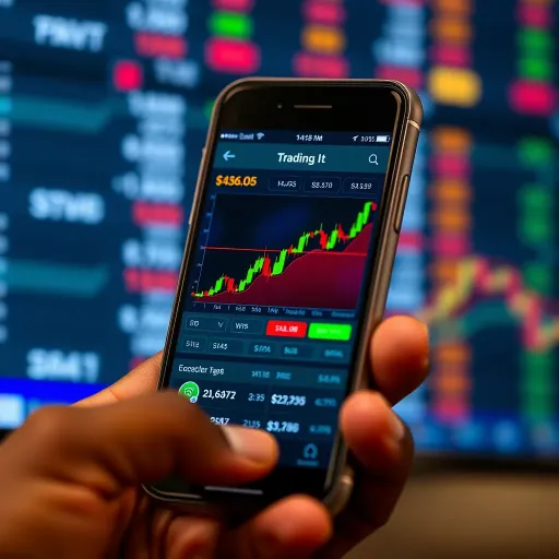 Mobile phone screen displaying a stock trading app interface with charts and market data