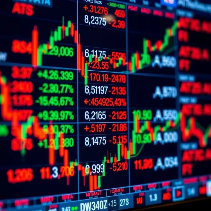 Chart displaying various forex currency pairs with fluctuating exchange rates on a digital trading platform