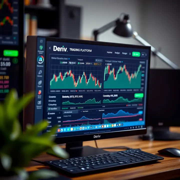 Deriv trading platform interface displayed on a computer screen with clear charts and trading options