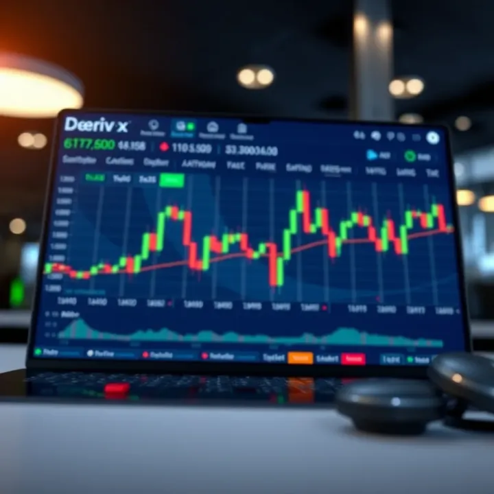 Screenshot of Deriv x trading platform showing trading interface and market options