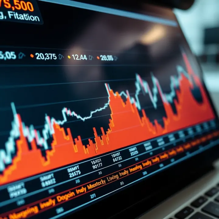 Graph showing the fluctuating price trends of Dogecoin with indicators of market activity