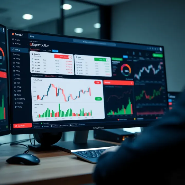 Dashboard view of Expert Option trading platform showcasing various asset charts and trading options