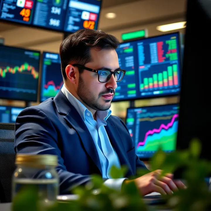Ran Neuner analyzing financial data on multiple screens representing investment ventures