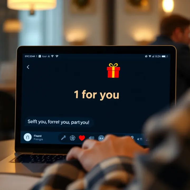 Digital chat interface displaying a friendly message with a gift emoji, illustrating online use of '1 for you' phrase