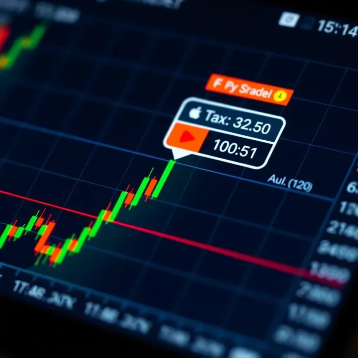 Graph showing upward trends and notification icons representing forex signals in trading app