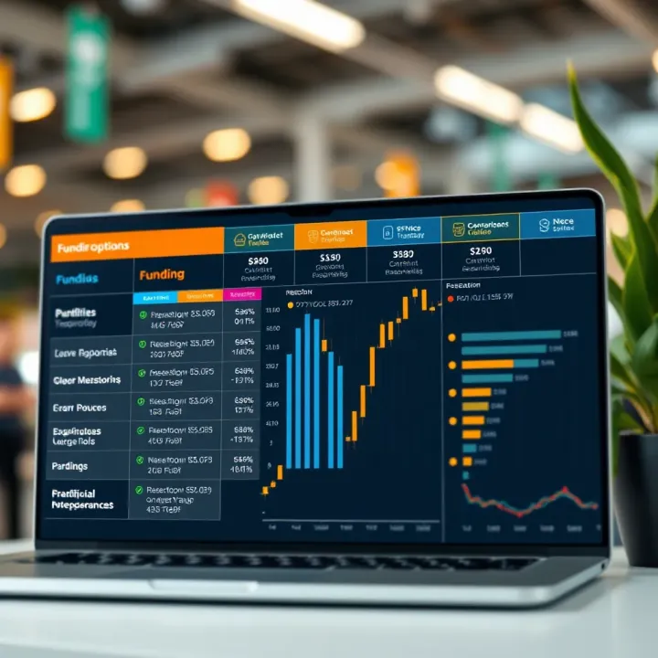 Chart showing various funding options and benefits of The Funded Trader program for traders