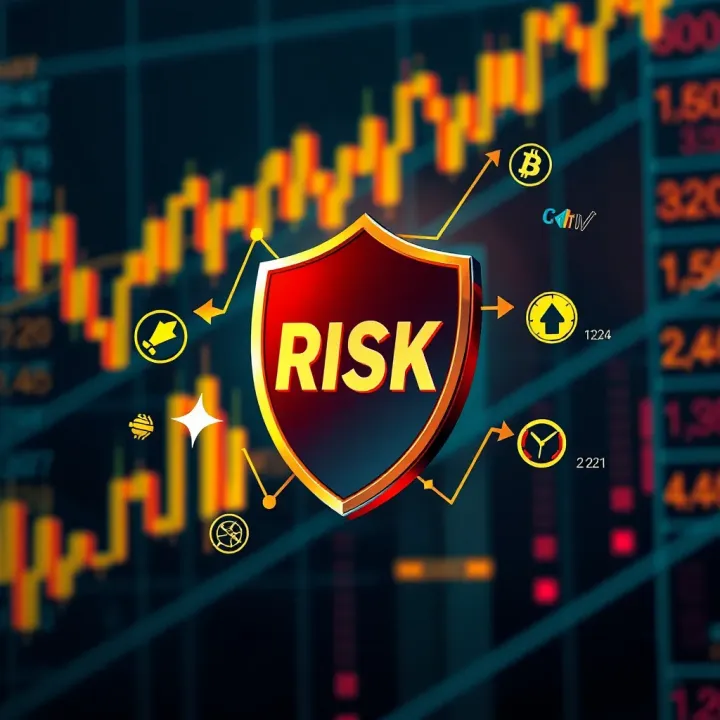Conceptual representation of risk management with shield and financial symbols