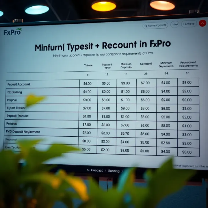Chart displaying different account types and their minimum deposit requirements at FxPro