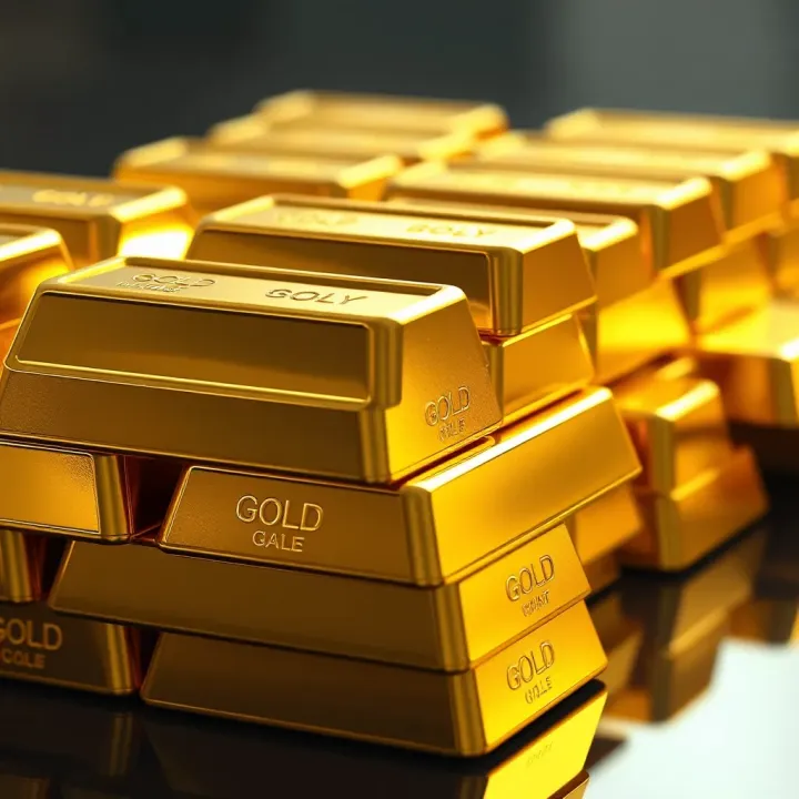 Stacked Gold Bars Representing Market Value Close-up of shiny gold bars stacked together reflecting light