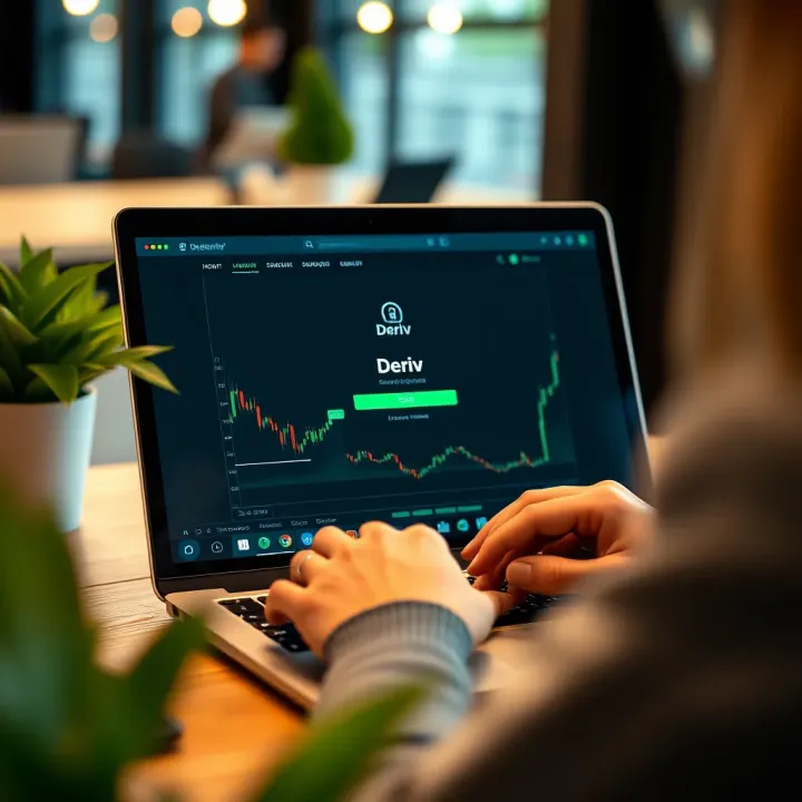 User logging into Deriv trading platform on laptop showing secure login interface