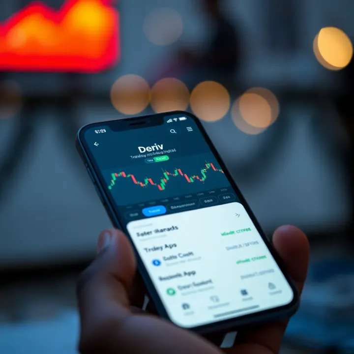 Mobile device screen displaying the Deriv trading app interface with charts and trading options in Kenya