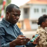 Kenyan investor using a smartphone with Bitcoin trading app and M-Pesa payment method visible