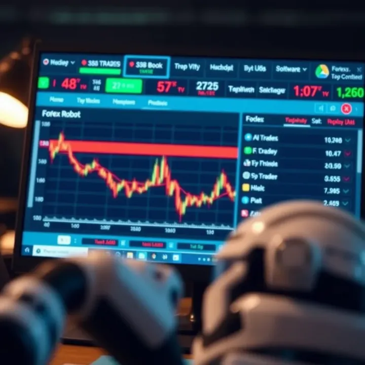 Interface displaying Forex robot software options and settings