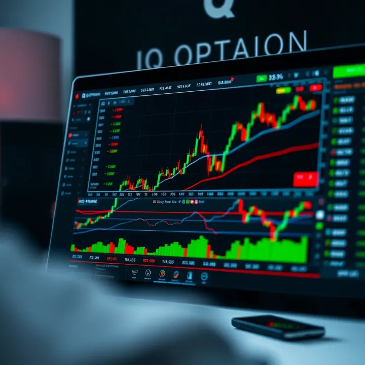Digital interface displaying various trading options and charts on IQ Option platform