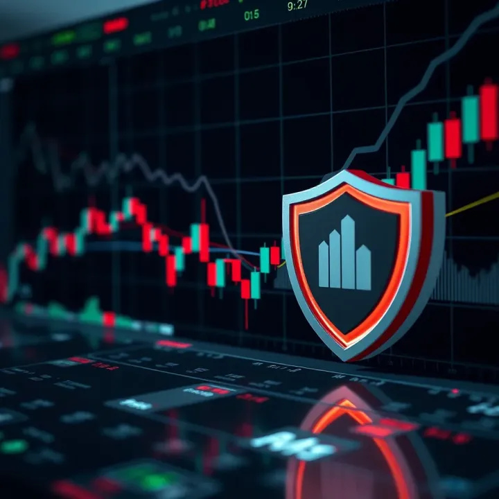Concept of risk management with financial graph and protective shield illustration