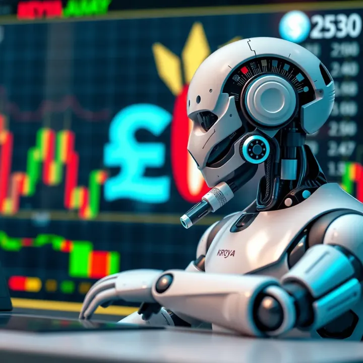 Illustration of digital forex robot analyzing market data with Kenyan shilling symbol in background