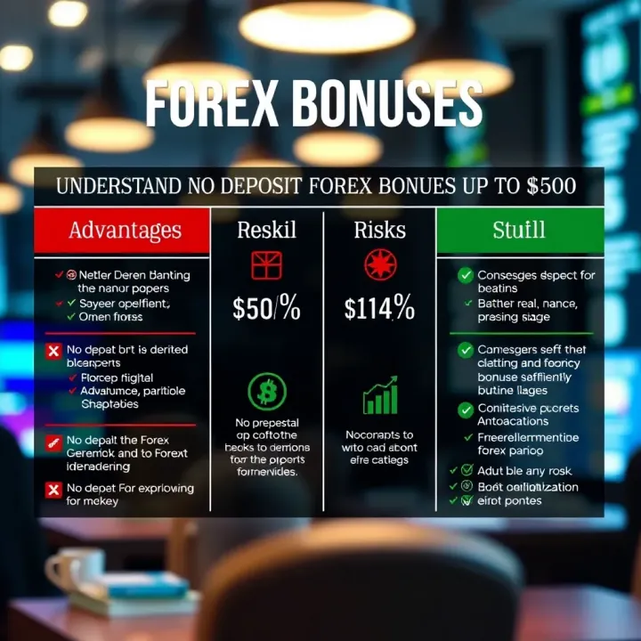 Graphic depicting the advantages and risks associated with no deposit forex bonuses